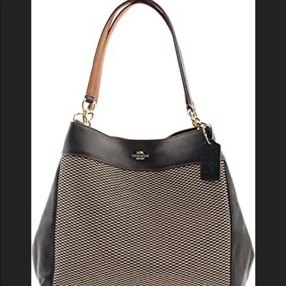 COACH LEXY LEGACY JACQUARD AND LEATHER SHOULDER BAG (AUTHENTIC)